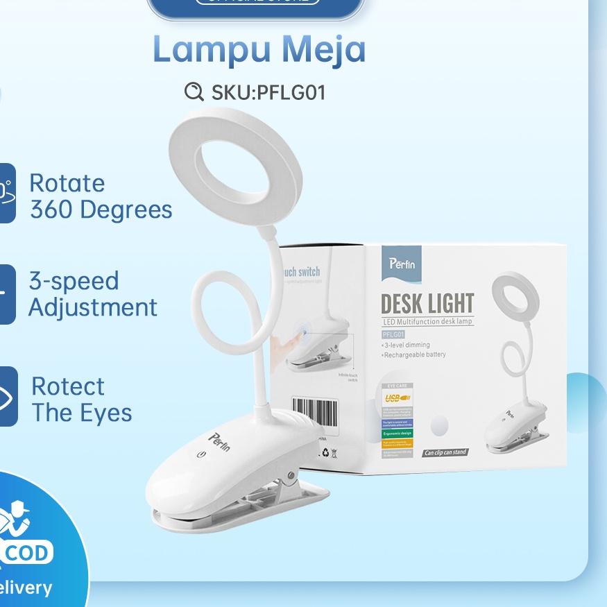 ➨ Perfin PFLG01 Lampu Meja Lampu Belajar Jepit USB LED Portable Charge Touch Screen Adjustable 7000K