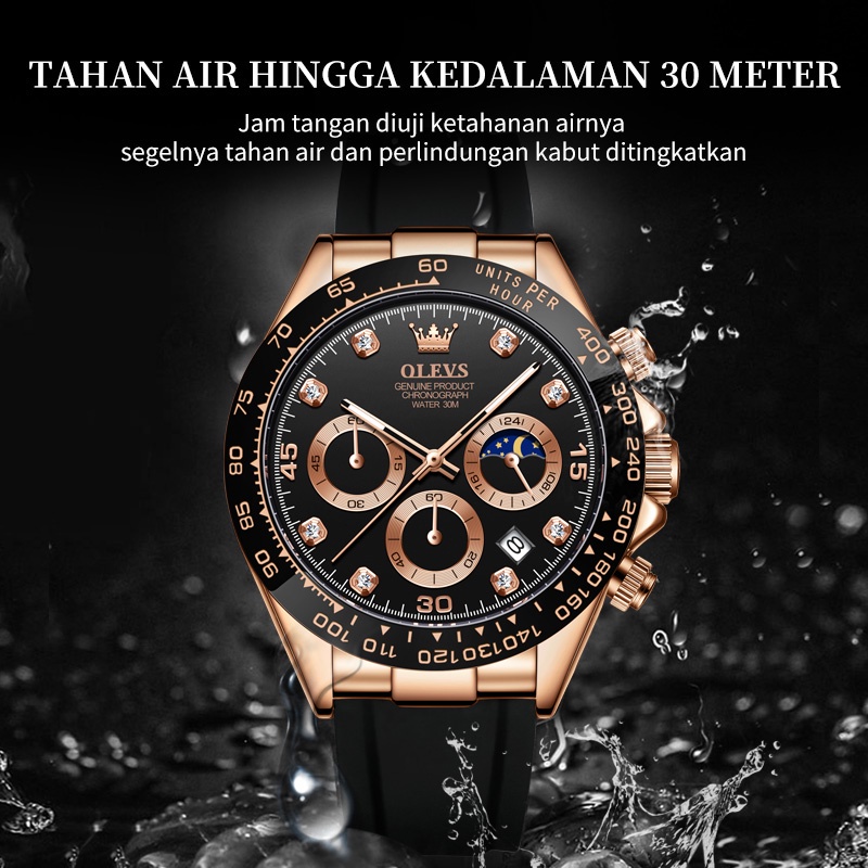 OLEVS Jam Tangan Pria Anti Air Original Keren Tahan Led Hitam Luxury Chronograph Watch Men Multifungsi Terbaru Mewah