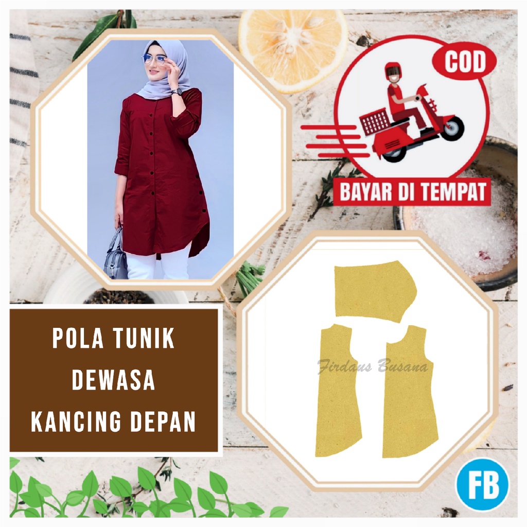 【COD】Pola Tunik Dewasa Kancing Depan | Pola Baju Wanita Lengkap | Pola Instan | Pola Jiplak | Pola J