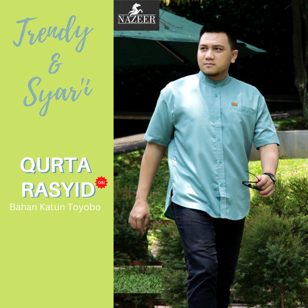QURTA RASYID - BAJU KEMEJA KURTA KEMKO KOKO MUSLIM PRIA DEWASA LENGAN PENDEK POLOS BAHAN KATUN TOYOB