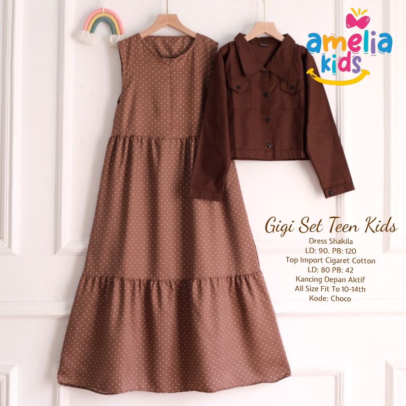 Gigi set teen kids by Amelia kids, dress shakilla Ld90cm Pb135cm. Top cigaret Ld84cm Pb 42 kancing d