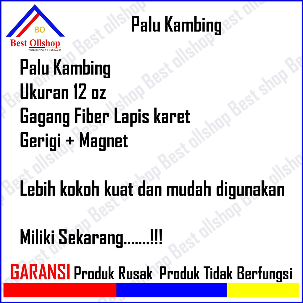 Palu kambing gagang fiber magnet GERIGI 12 oz / Palu Tukang Cabut Paku