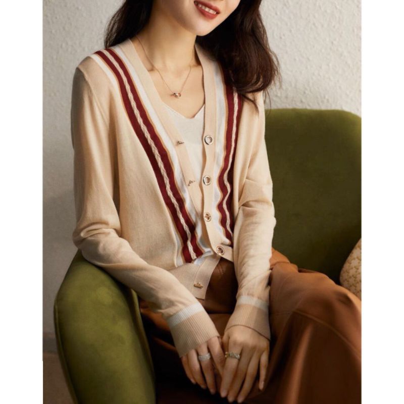 Multicolor Lined Knit Cardigan 3748