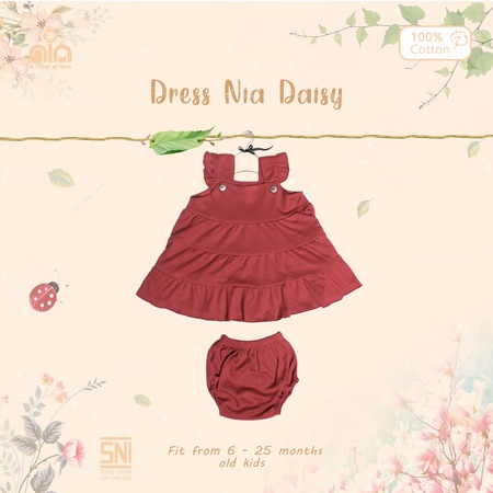 NIA Dress Bayi Perempuan Dress Nia Daisy Polos Warna Premium 3-6 Bulan