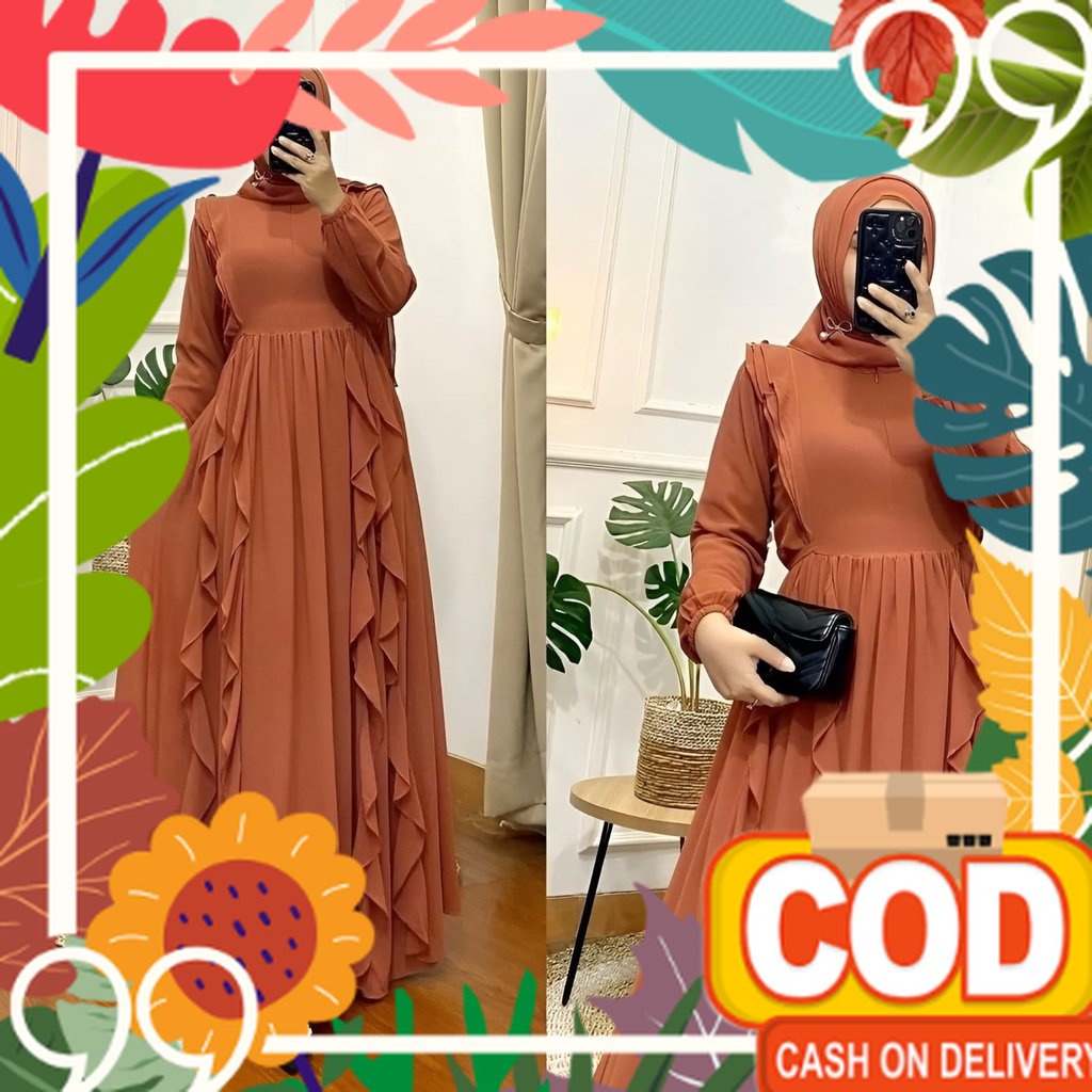 peach liliac lavender / COD - Ayeena Dress Gamis Muslim Wanita Lebaran Ceruty Babydoll Polos Basic P