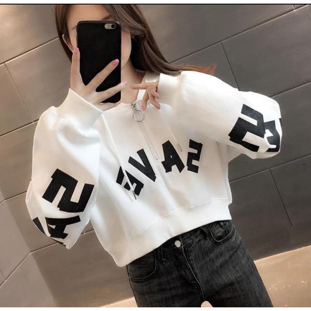 SAVE CROP HODIE ZIPPER RING Sweater Crope Crewneck Outfit sweatshirt Ootd Wanita Baju Atasan Kekinian Oversize Sweeter Korean Style Switer Cewek Remaja Sweter Baju Atasan Bahan Fleece Tebal