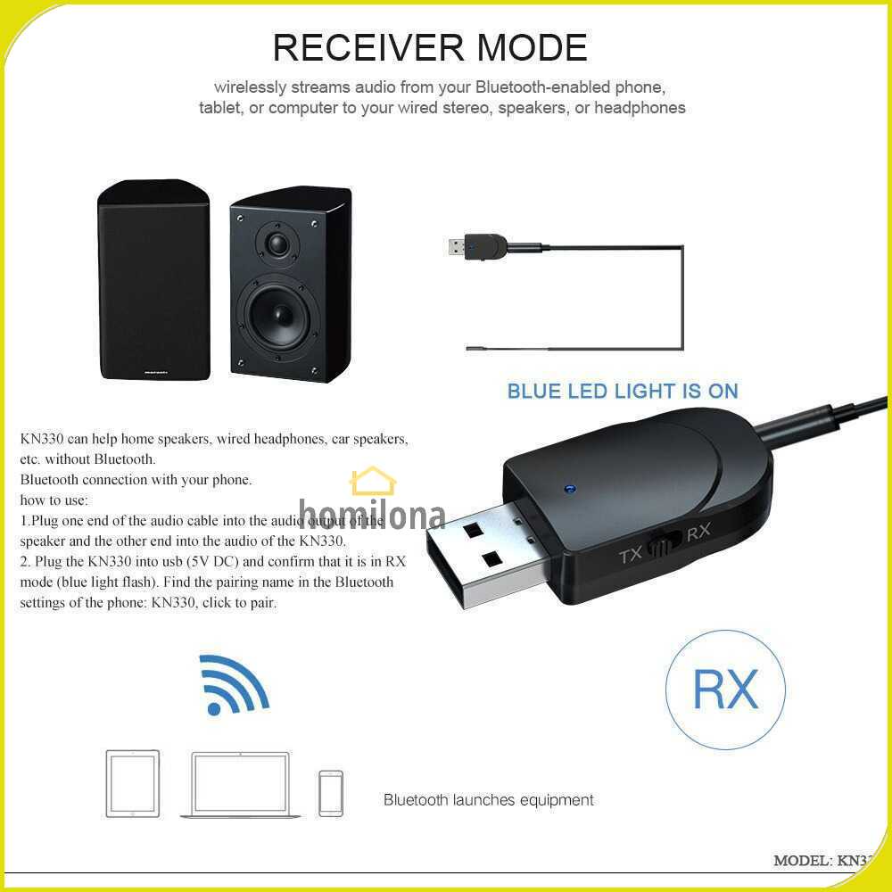 VIKEFON 2 in 1 USB Audio Bluetooth 5.0 Transmitter &amp; Receiver - KN330