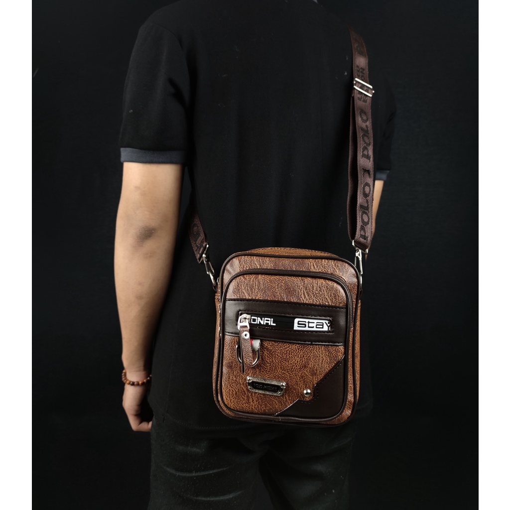 Tas Selempang Pria Kulit Sintetis Merk Polo Amstar 100% Real Picture