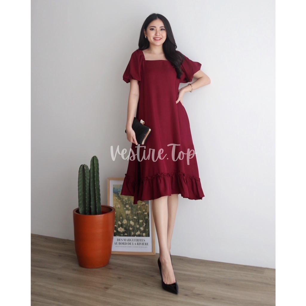 Clarina | Baju Sabrina | Dress Sabrina Full Karet | Dress Wanita korea | Dress Pesta | Dress Jumbo |