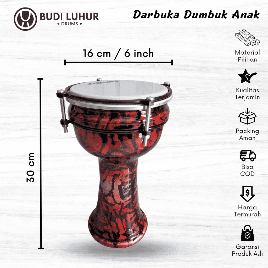 Calti Darbuka Dumbuk Mini Warna Abstrak Merah Ukuran Anak 6 inch Kualitas Terbaik Original