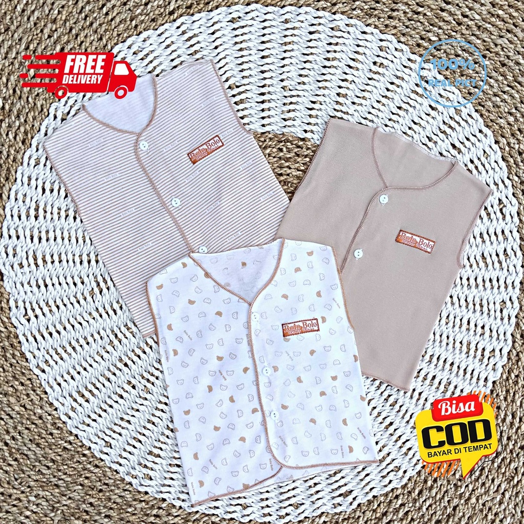 SALE 7.7 Serian Coklat Susu - 3 pcs Baju Bayi Kutung Baru Lahir 0 sd 3 Bulan Coklat Susu merk SNI Bolo - Bolo