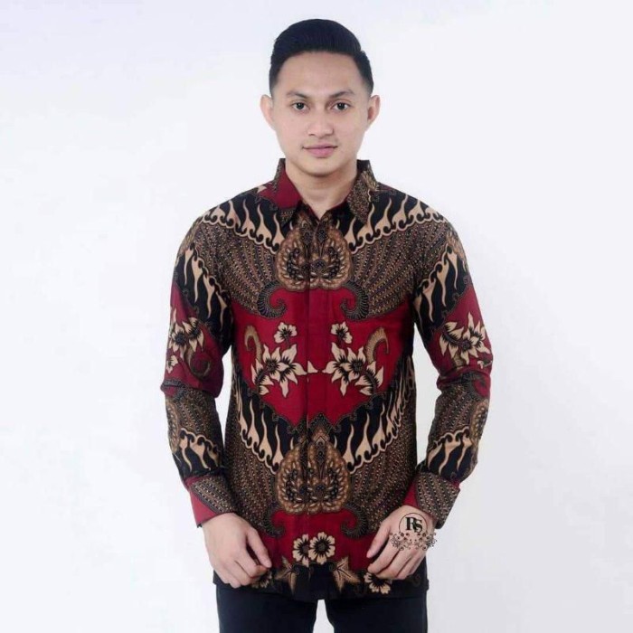Kemeja Batik Pria Warna Merah Maroon Seragam Batik Maroon Kemeja Marun