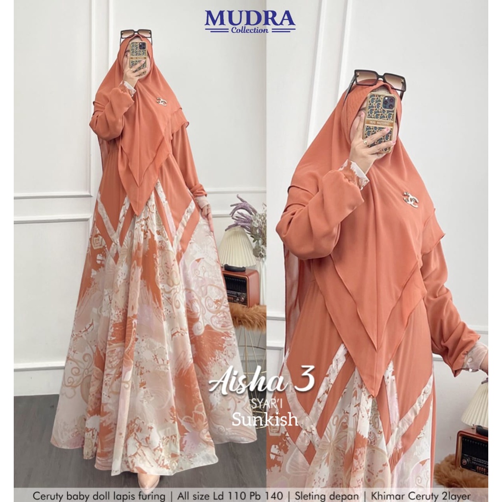 [NEW] AISHA #3 SET DRESS ORI BY MUDRA HIJAB // SET GAMIS KHIMAR CERUTY BABYDOLL TERBARU
