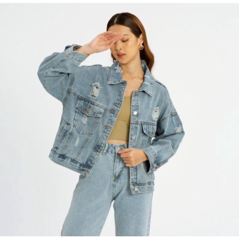 Jacket Jeans Wanita Ripped Oversized