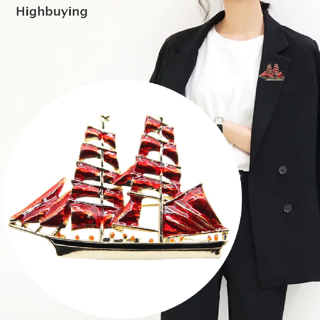 Hbid Fashion Kristal Enamel Vintage Perahu Pin Bros Kerah Lapel Lencana Perhiasan Hadiah Glory