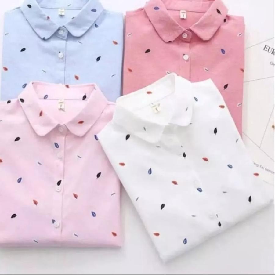 BEST PRODUCT S899 KEMEJA WANITA MOTIF DAUN JATUH / KEMEJA WOLFIS / KEMEJA ATASAN WANITA / KEMEJA TER