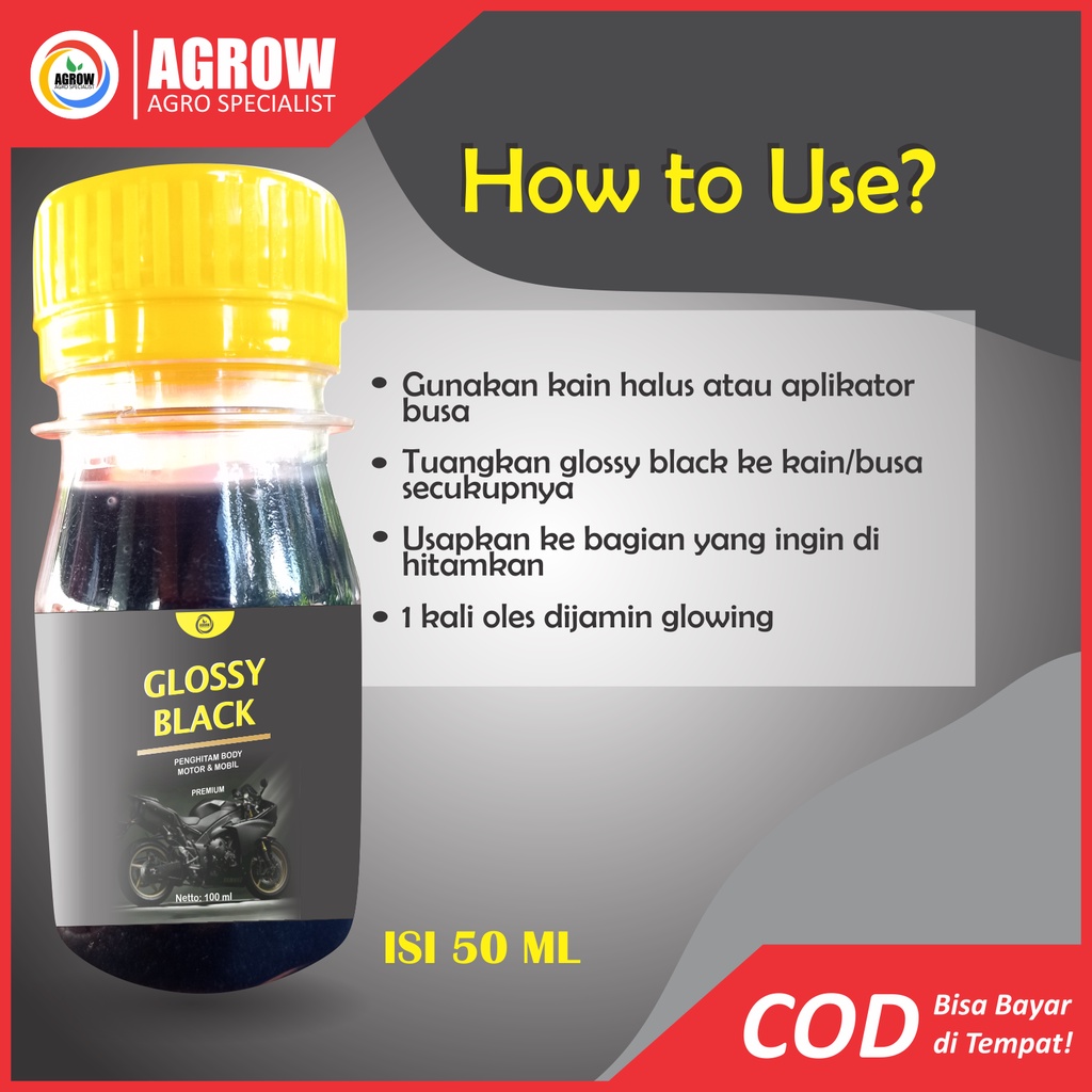 Glossy Black Polish ORI 50 ml Penghitam Dashboard Body Kasar Motor &amp; Mobil by Agrow (Trim Restorer)