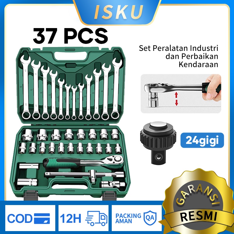 ISKU Tool kit Set Kunci Sok set 37pcs 24gigi kunci pas Set kunci Mata Sok lengkap 37 pcs