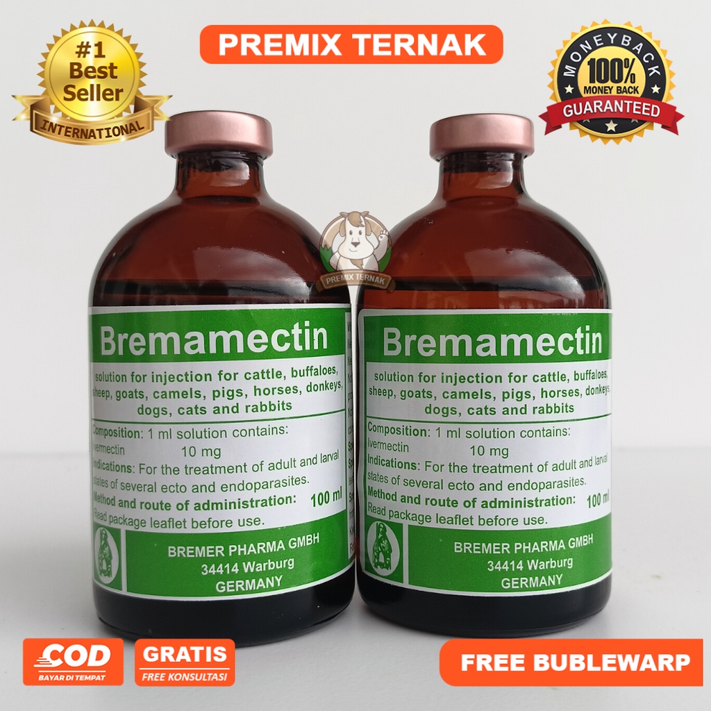 BREMAMECTIN 100 ml - Iver-mec-tin anti parasit injeksi - Obat gudik scabies kutu gatal dan cacing - mirip IVERVET NOVA MECTIN INTERMECTIN WORMECTIN - Premix Ternak