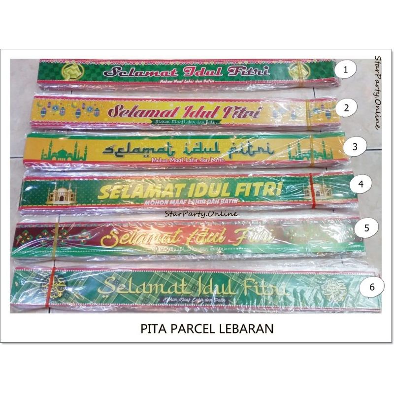 

Pita parcel Lebaran (harga untuk 1 pak isi 10 pcs)/ Selempang Parcel Idul Fitri/ Pita Toples