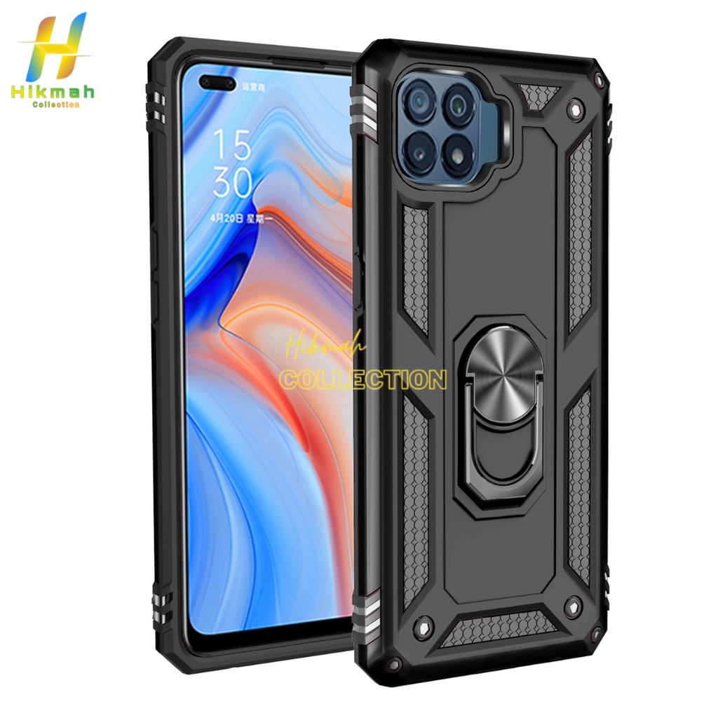 OPPO Reno 4F Hard Case Armor Tahan Benturan Casing Military Kickstand Magnetic PC+TPU