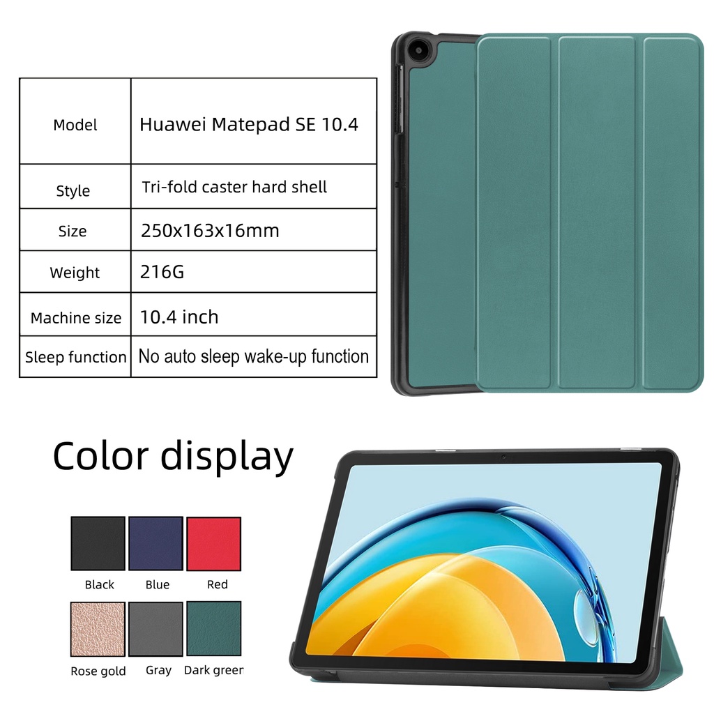 Untuk Huawei MatePad 10.4 SE (2022) AGS5-L09 AGS5-W09 Mate Pad SE 10.4-inci Tablet Perlindungan Case Fashion Tri-fold Custer Stand Casing Flip Holder Warna Solid Leather Cover SE SE