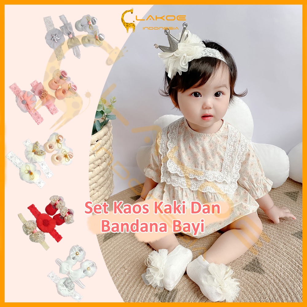 Set kaos kaki dan bandana bayi dengan box hadiah bayi baru lahir