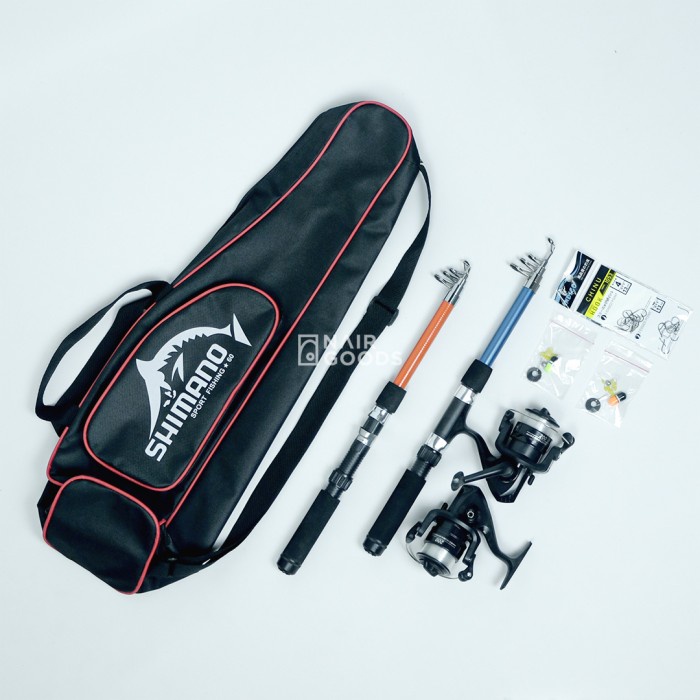 Pancing 2 Set Pancingan Lengkap Joran Antena Reel 5Bb & Tas Shimano Siap Pakai
