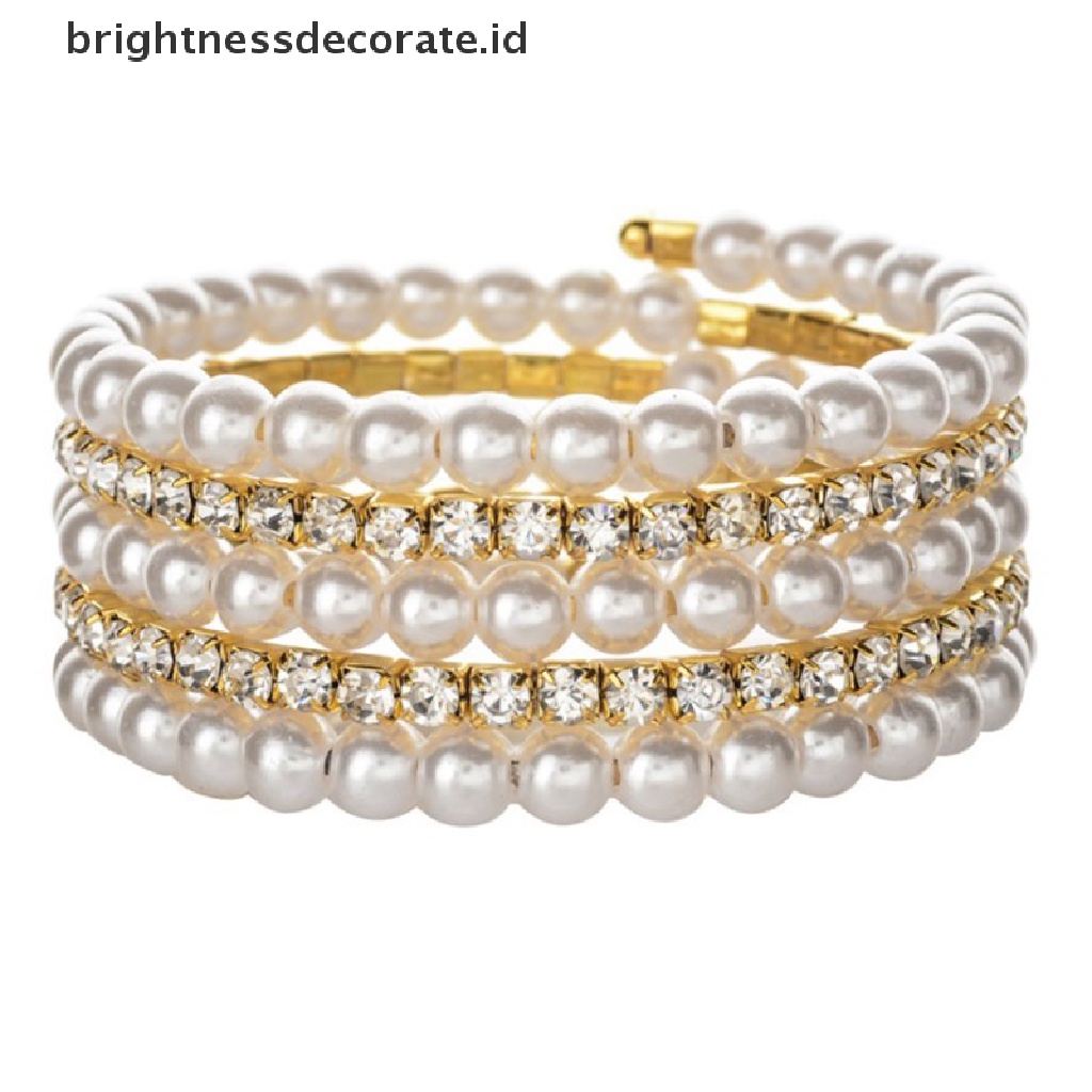 [Birth] Gelang &amp; Bangle Cuff Mutiara Berlian Imitasi Multilayer Untuk Wanita Adjustable [ID]