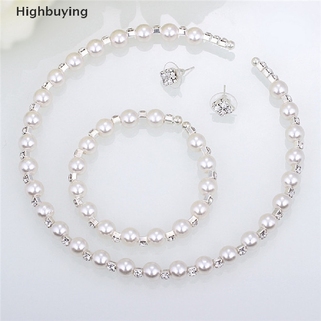 Hbid 1set Mutiara Kristal Bridesmaid Set Perhiasan Pernikahan Kalung Gelang Anting Glory