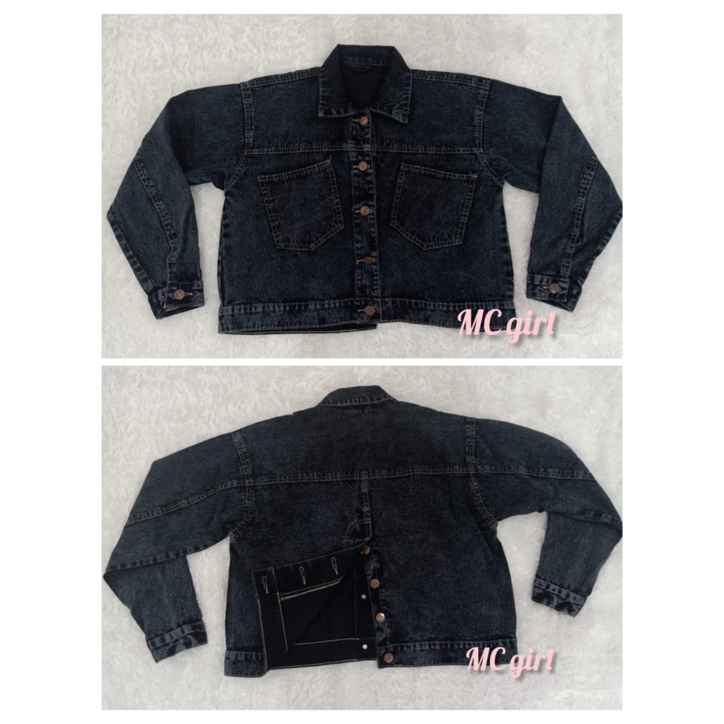 MC girl - Jaket Jeans Wanita Warna Snow Black / Jacket Denim Snow Black Kancing Belakang