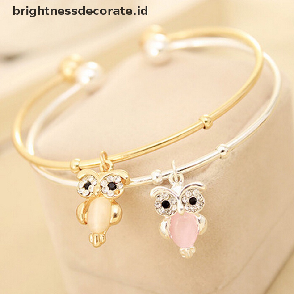 [Birth] Gaya Baru Fashion Wanita Burung Hantu Berlian Imitasi Manset Perak Emas Gelang Bangle Perhiasan [ID]