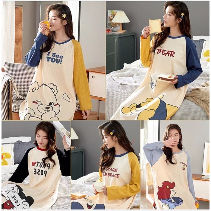 BAJU TIDUR DASTER LENGAN PANJANG KAOS MARC FASHION