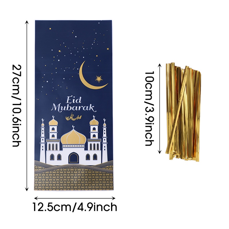 50 Pcs Kreatif Eid Mubarak Hadiah Tas Muslim Castle Bulan Bintang Permen Cookie Bag Ramadan Kareem Dekorasi Perlengkapan Pesta Islami