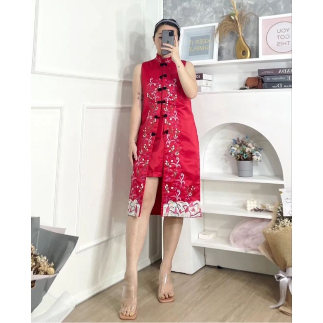 dress cheongsam satin premium/dress imlek/dress cheongsam/dress pesta/dress sangjit