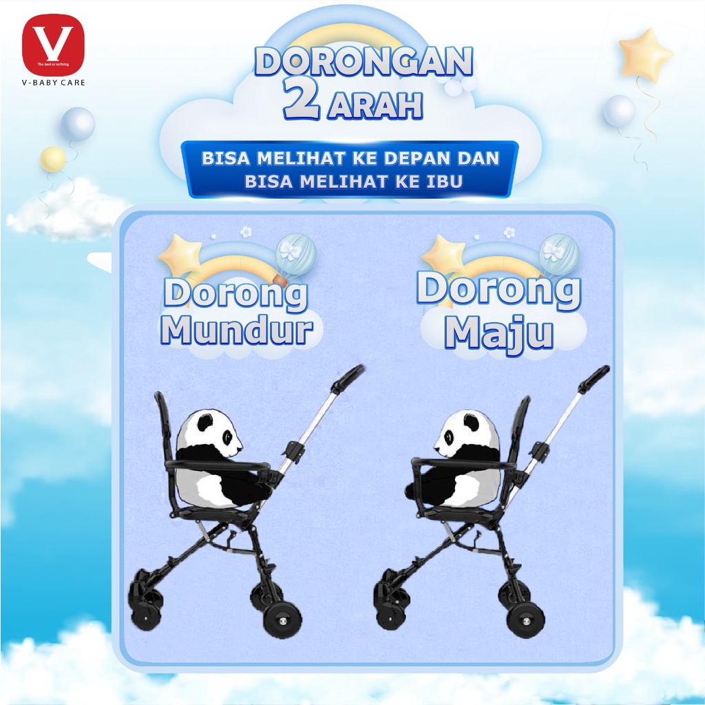 TERBARU V-BABYCARE STROLLER BABY/ KERETA DORONG BALITA LIPAT /MAGIC STROLLER BABY 2 WAY TRAVEL /