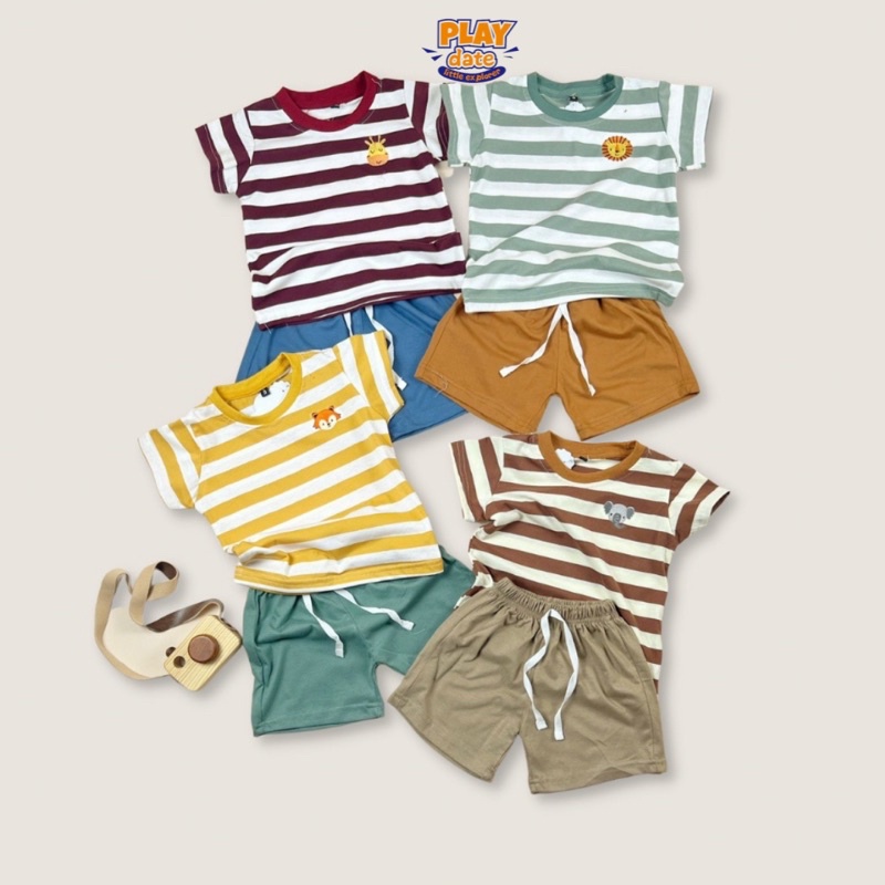 Setelan Anak Bayi Laki Laki Perempuan 1 2 3 4 5 Tahun Set Baju Anak dan Celana pendek Anak Fashion OOTD Anak Laki Laki Cowok Katun