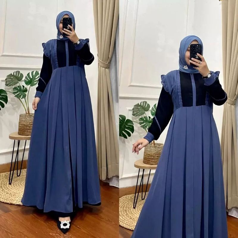 ZELINE MAXY//GAMIS LEBARAN//GAMIS KONDANGAN//GAMIS ELEGAN/GAMIS MURAH//GAMIS CERUTY BEBYDOLL FULL FURING LD 110CM