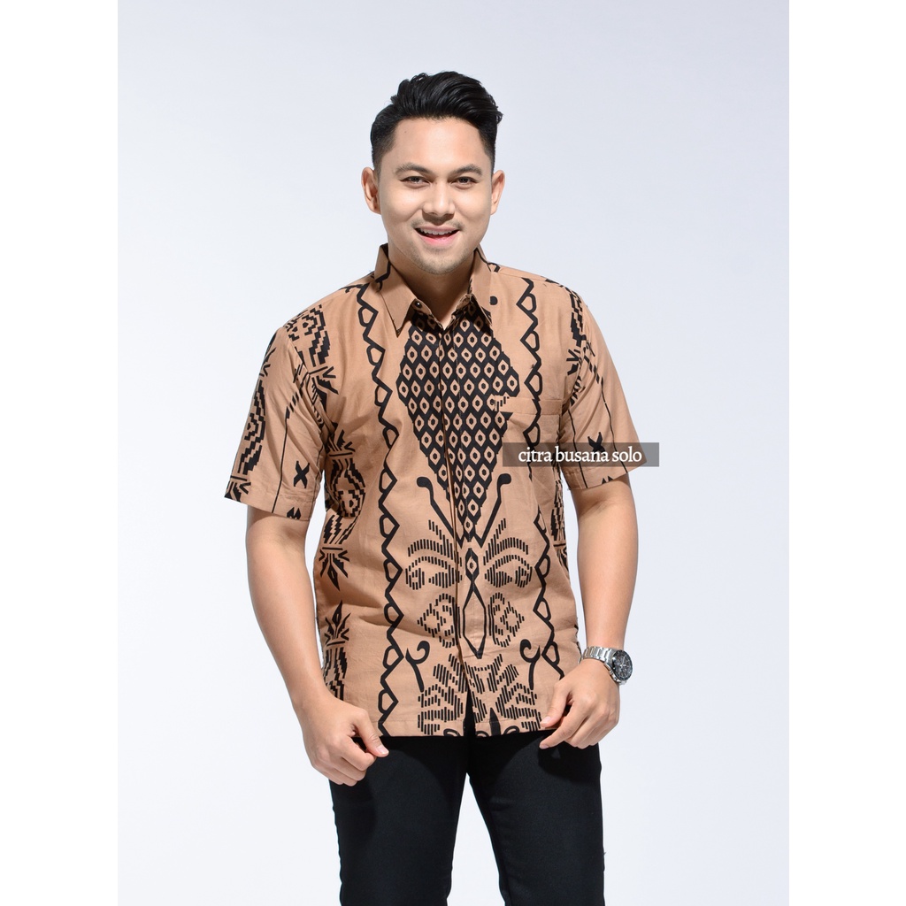 PUJANGGA PENDEK Kemeja Batik Pria Full Furing Bahan Katun Primisima