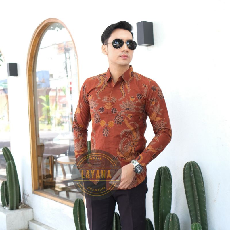 Kemeja Batik Adinatha Terracotta Slimfit Premium Modern