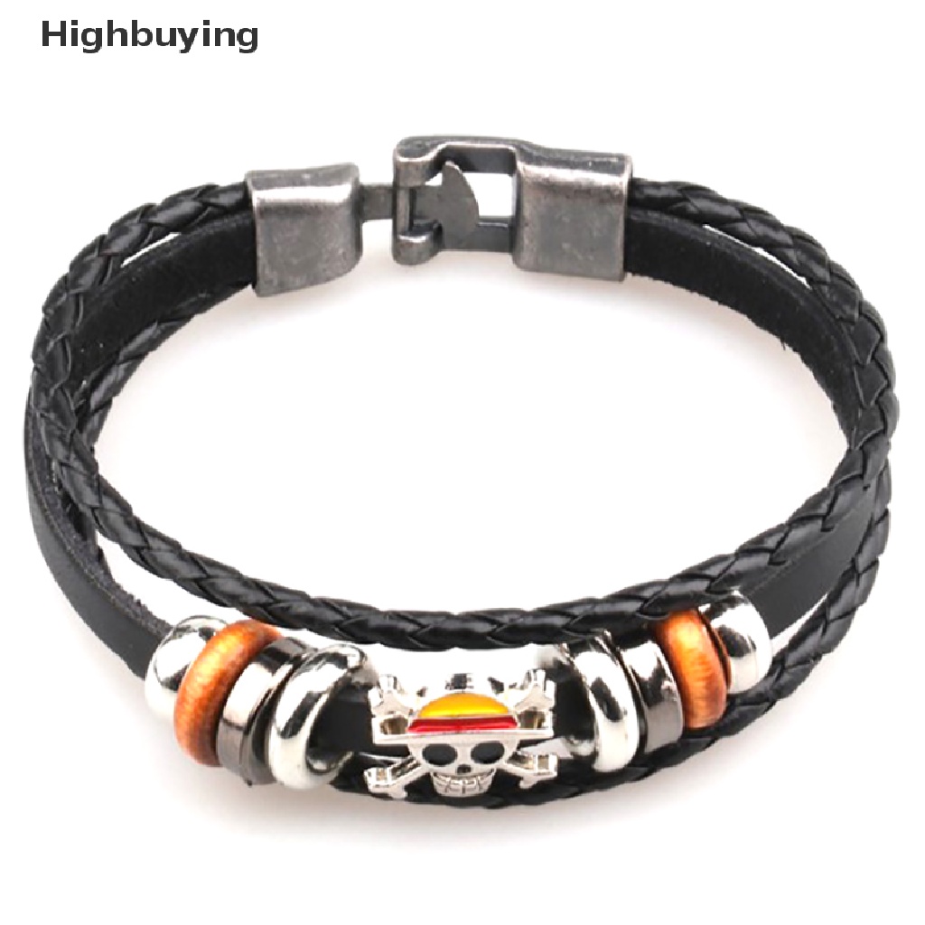 Hbid Pirate Gelang Pria Wanita Punk Hitam Kulit Braided Bracelets Bangles Anime Glory