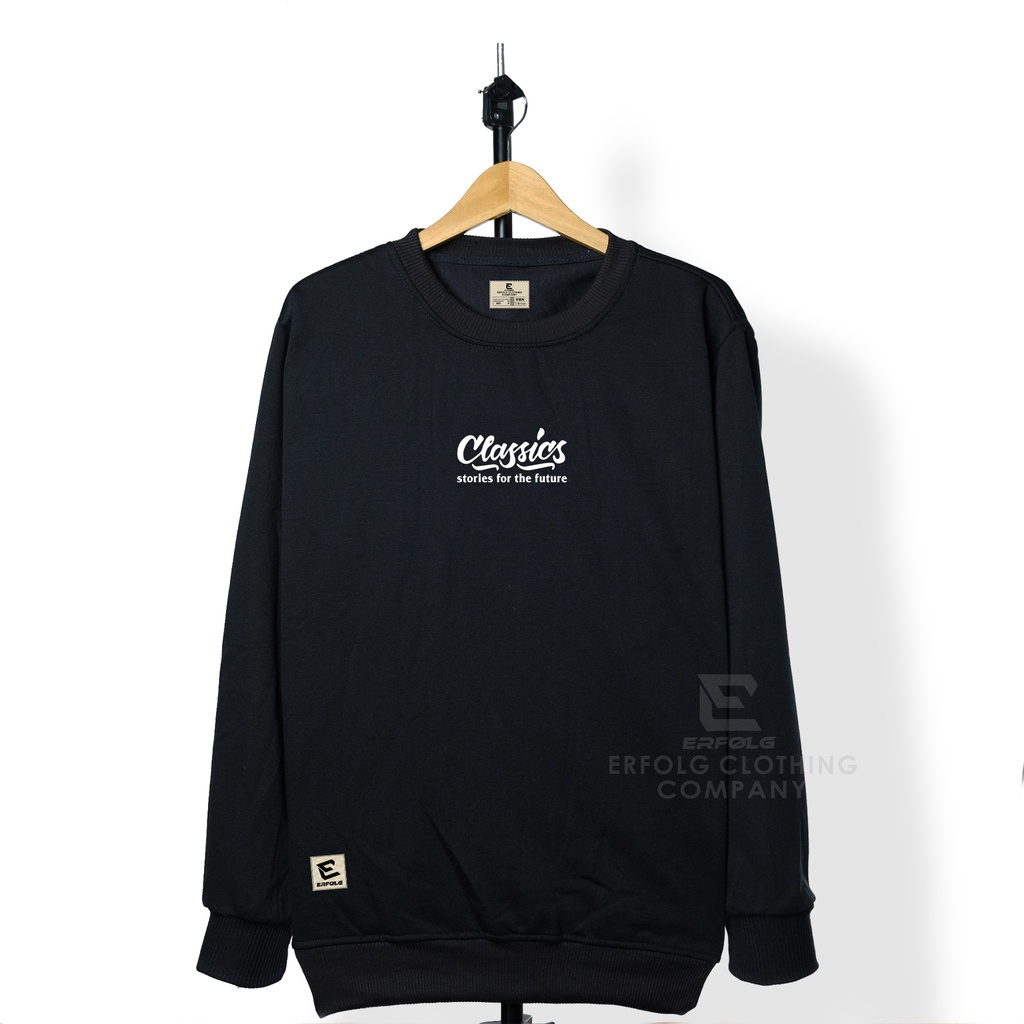 Sweatshirt Basic Erfolg Clothing Sweater Crowneck Pria Distro Original Sablon Classic Sweater Pria Switer Crunek Pria Wanita Cowok Cewek Warna Biru Langit Motif Simpel Bandung Crewneck Couple Pasangan Light Cream Kerah Tinggi Kekinian Distro Brand Lokal