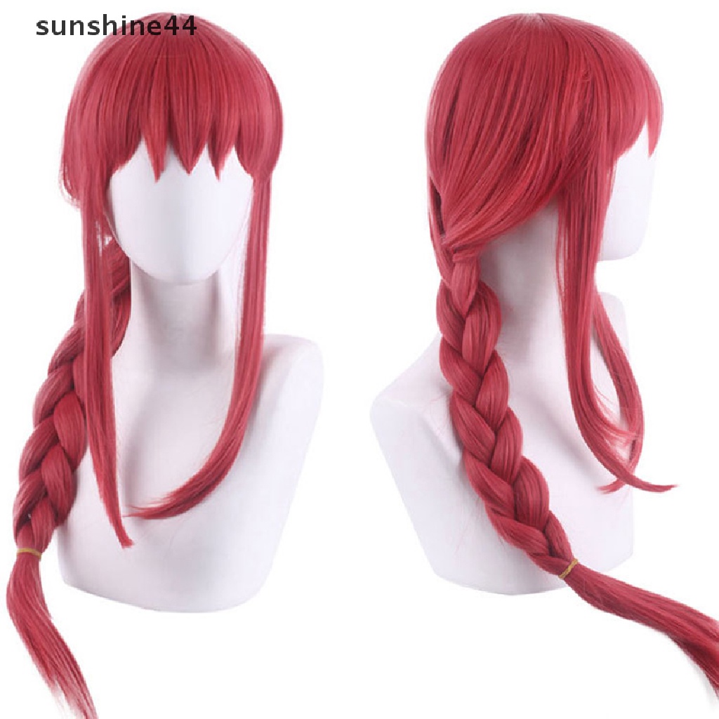 Sunshine Wanita Makima Anime Rantai Man Cosplay Panjang Dikepang Lurus Rambut Sintetis Halloween Merah Bermain Peran Pesta Wig Aksesoris.