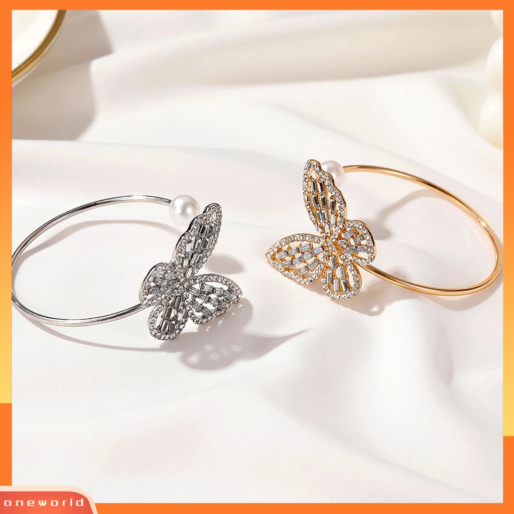 {oneworld} Gelang Bangle Stylish All-match Flexible Alloy Pembukaan Adjustable Butterfly Untuk Pesta