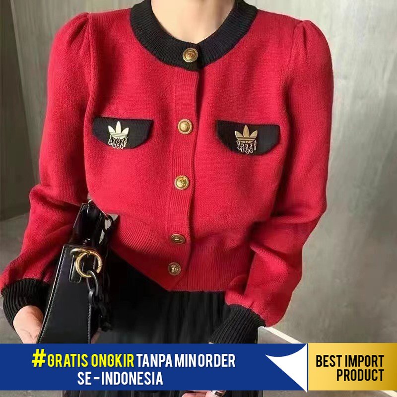 Cardigan Miu Miu   Klasik    Leher Bulat Single-Breasted Menebal Kasmir Rajutan Cargan Jahitan Kontr