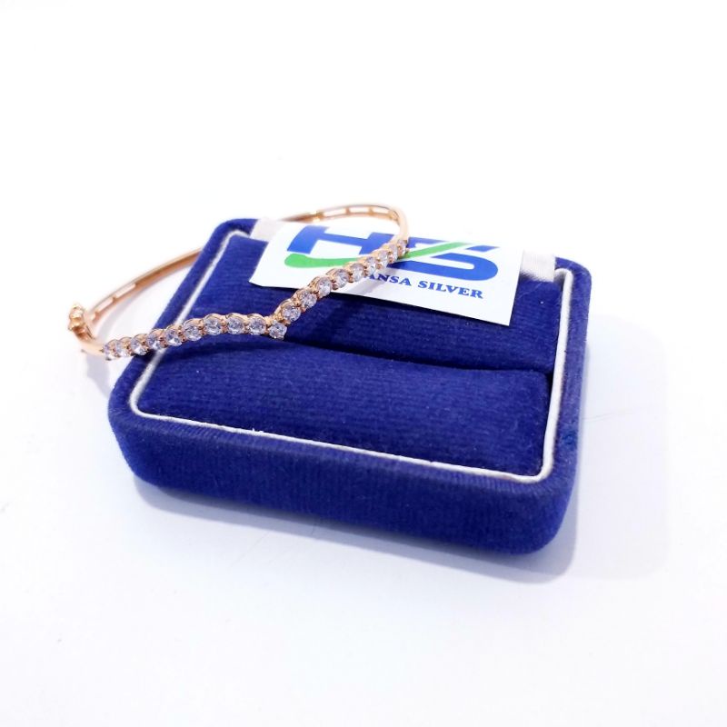 Gelang Perak Wanita Asli Silver 925 Lapis Emas Putih Model Bangle Aurel Ukuran Kecil - Perak Asli 925 Anti Karat