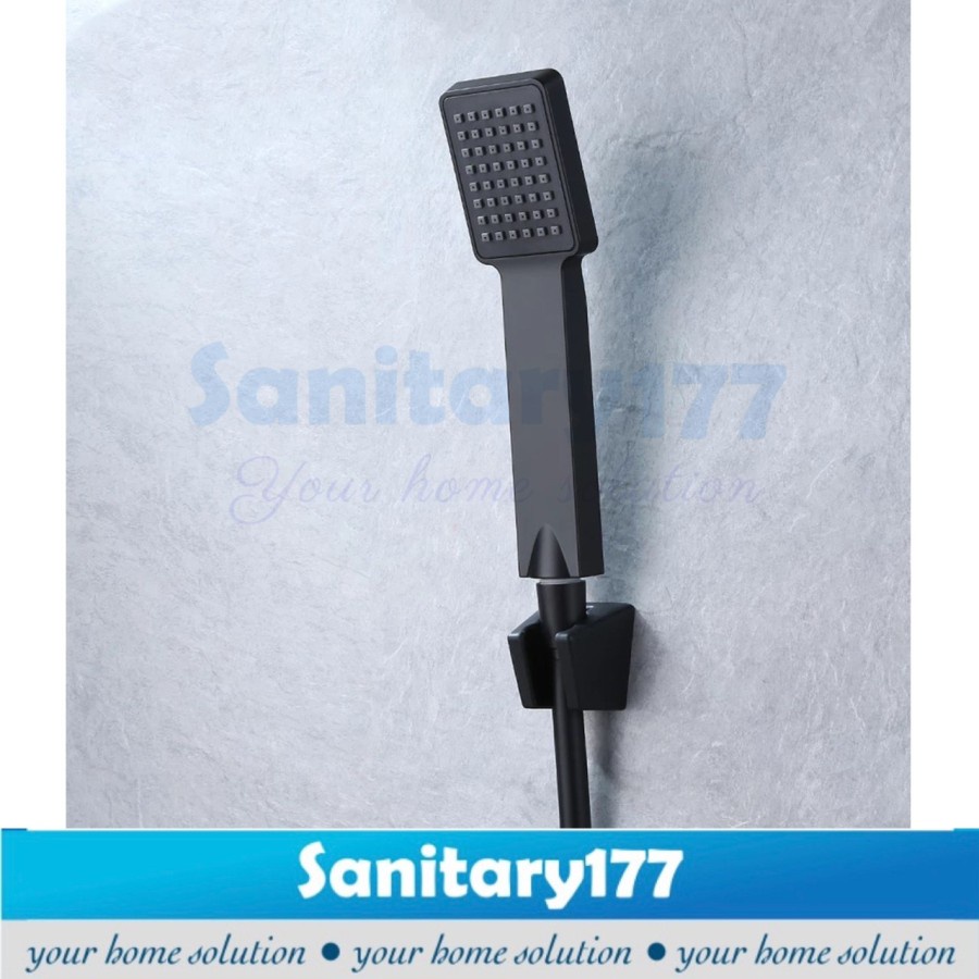 Hand shower set kotak hitam 121-Kepala hand shower mandi semprotan air bathroom head sower segiempat minimalis mini black