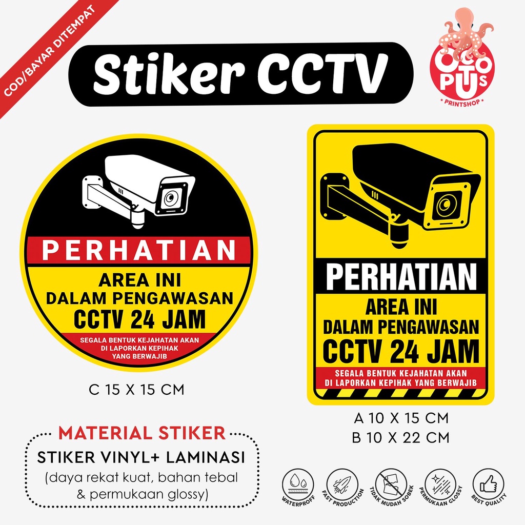 Stiker CCTV 24 jam | Stiker CCTV Murah | Stiker Sign Kamera CCTV 24 Jam Area Pantau | Stiker CCTV Be