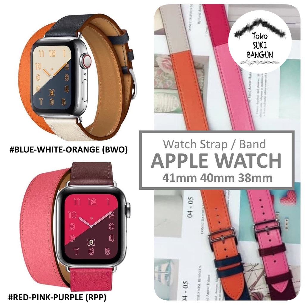 Strap Apple Watch Series 8 7 6 5 4 3 2 1 41mm 40mm 38mm TALI JAM Double Tour TRIPLE COLOR Leather