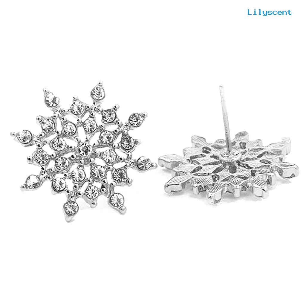 [LS] 1pasang Wanita Fashion Elegan Snowflake Berlian Imitasi Anting Ear Studs Perhiasan Hadiah Untuk Pakaian Sehari-Hari